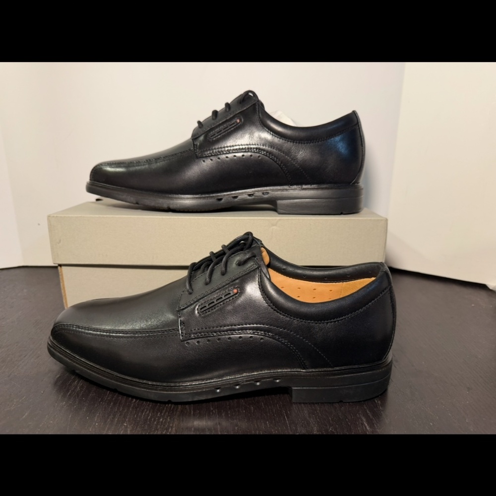Clarks Un Kendric Way Leather Dress Shoes Black Mens 10.5W (Wide) - Picture 6 of 16